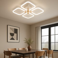 Lustra LED 26077/4FGD+WH 78W cu lumina 3000–6500K, perfecta pentru zona de dining moderna, oferind iluminare clara si control rapid prin telecomanda.
