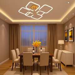 Lustra LED 26077/4+2FGD+WH 116W cu lumina reglabila, potrivita pentru dining modern, oferind iluminare clara si telecomanda inclusa.
