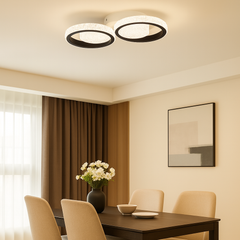 Lustra LED moderna doua cercuri negre cu telecomanda 26232/2+2 WH+MB