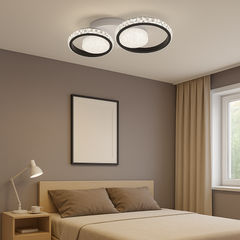 Lustra LED moderna doua cercuri negre cu telecomanda 26232/2+2 WH+MB