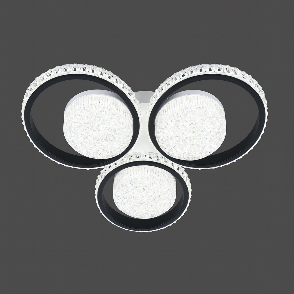 Lustra LED moderna cu trei cercuri alb negru, lumina reglabila prin telecomanda, ideala pentru zona de dining moderna si rafinata, model 26232/3+3 WH+MB.