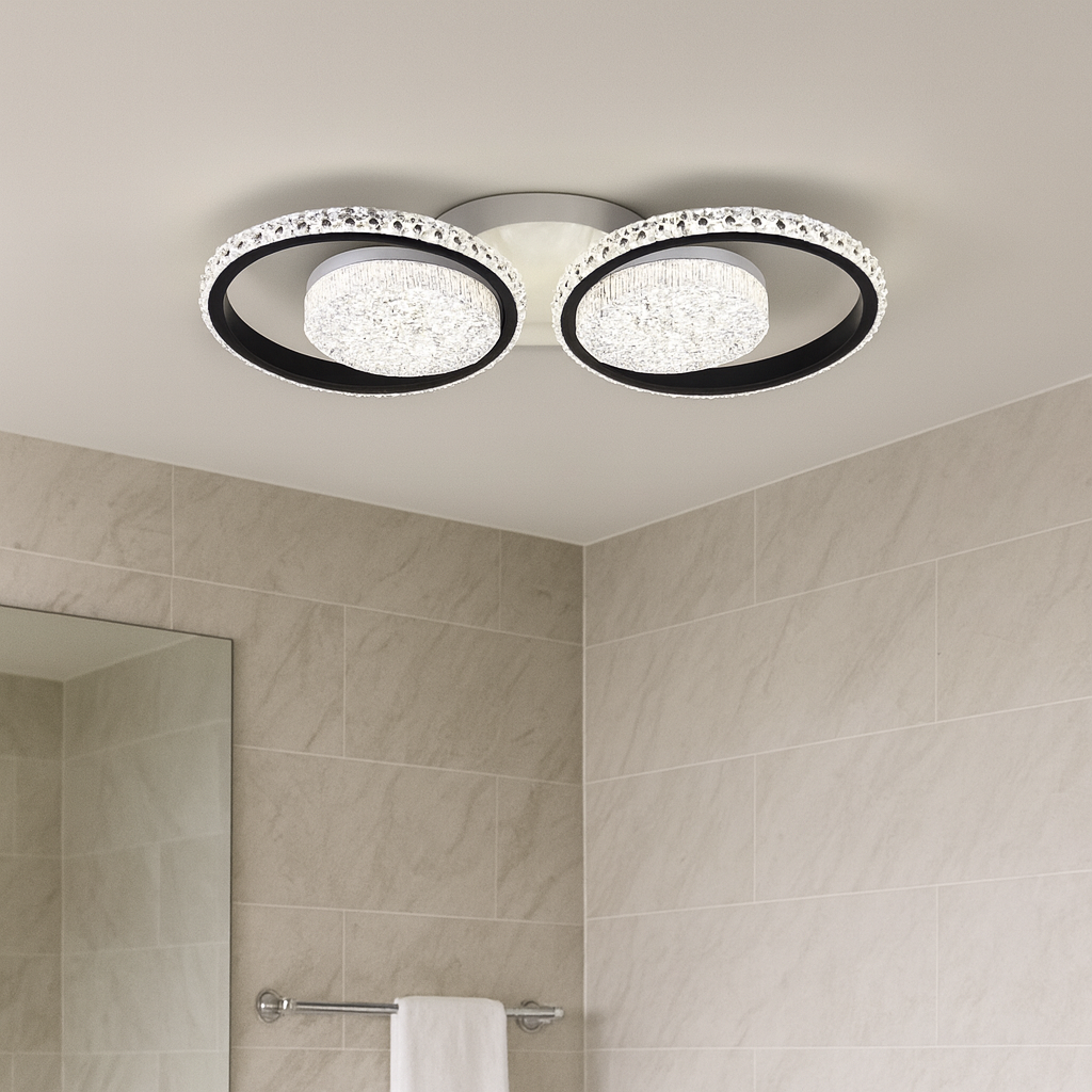 Lustra LED moderna doua cercuri negre cu telecomanda 26232/2+2 WH+MB