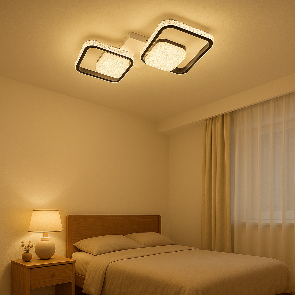 Lustra LED moderna patrata neagra, perfecta pentru dormitor modern cu atmosfera eleganta si iluminare placuta, model 26233/2+2.