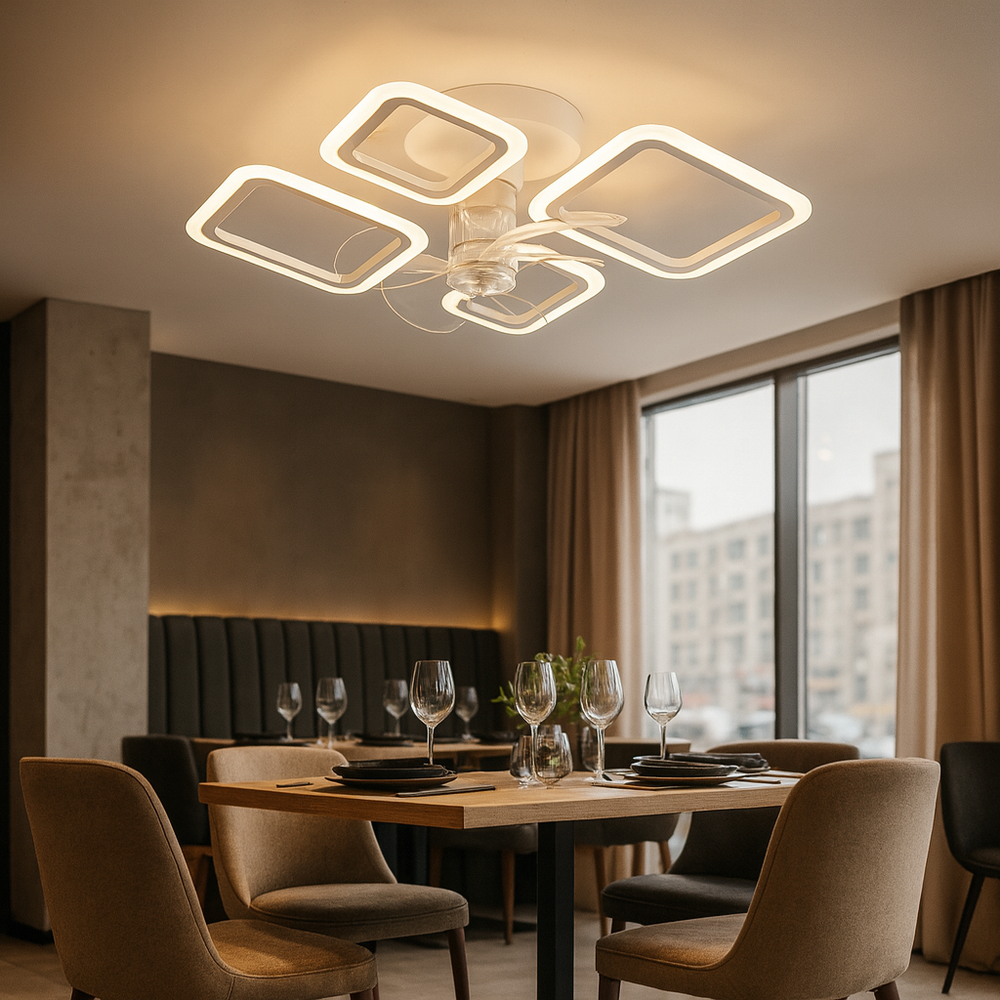 Lustra LED 26251/2+2 72W cu lumina reglabila, perfecta pentru zona de dining, oferind iluminare uniforma si control facil prin telecomanda.

