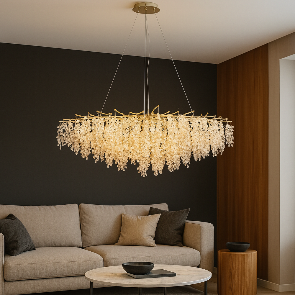 Candelabru luxos Ø1200 mm OG+FGD cu cristale decorative si 10 brate, iluminare eleganta pentru living mare si rafinat.