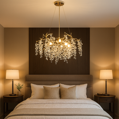 Candelabru clasic-modern Ø600 mm OG+FGD, 6 brate E14, iluminare placuta pentru dormitor elegant si confortabil.