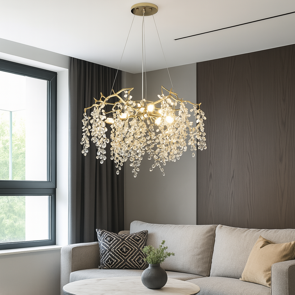 Candelabru elegant Ø600 mm OG+FGD, cu 6 brate E14, design clasic-modern ideal pentru living rafinat si luminos.