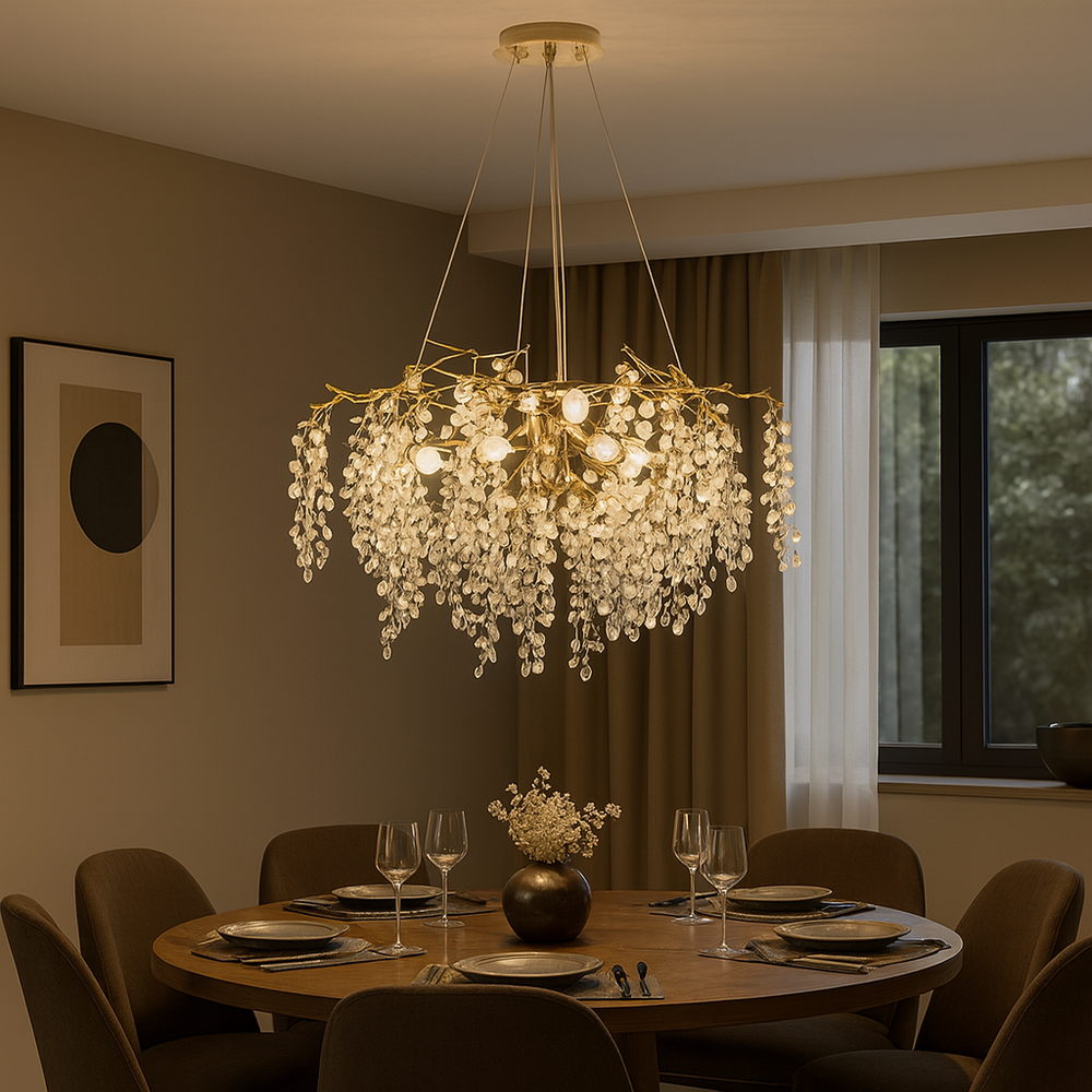 Candelabru decorativ Ø800 mm OG+FGD, 8 brate, stil clasic-modern ideal pentru zona de dining spatioasa si luxoasa.