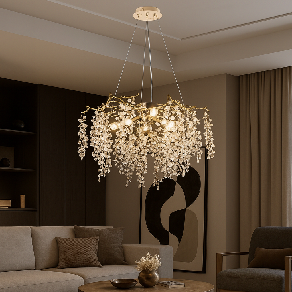 Candelabru Ø800 mm OG+FGD, design clasic-modern cu 8 brate E14, iluminare eleganta pentru living spatios si rafinat.