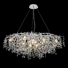 Candelabru rotund Ø1200+550 auriu cu accente cromate in bucatarie spatioasa, iluminare decorativa cu becuri E14 LED, fara telecomanda