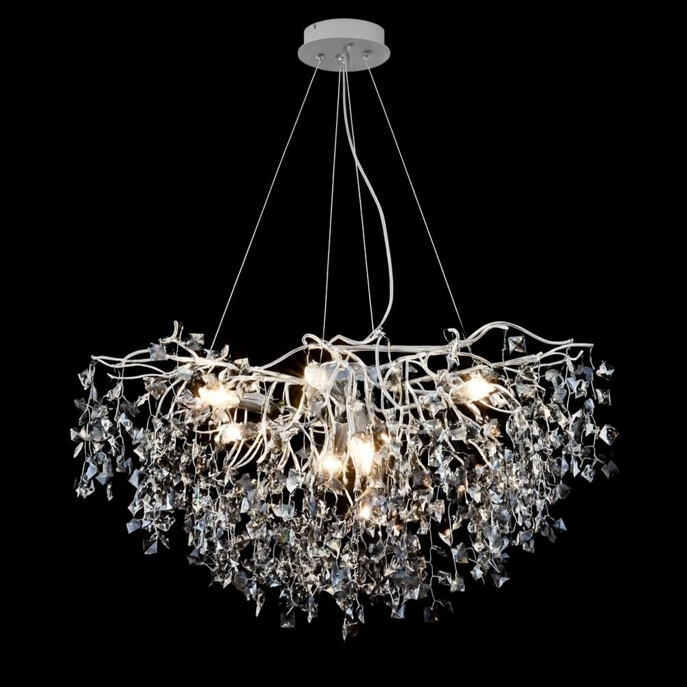 Candelabru rotund Ø600 auriu cu accente cromate in dormitor elegant, lumina calda ambientala cu becuri E14 LED, control prin intrerupator