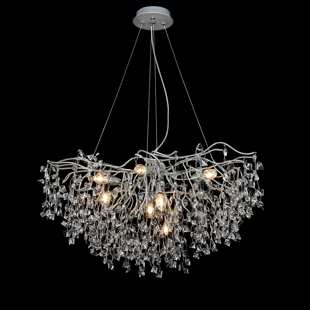 Candelabru rotund Ø800 auriu cu elemente cromate in dormitor spatios, lumina ambientala placuta cu becuri E14 LED, control prin intrerupator