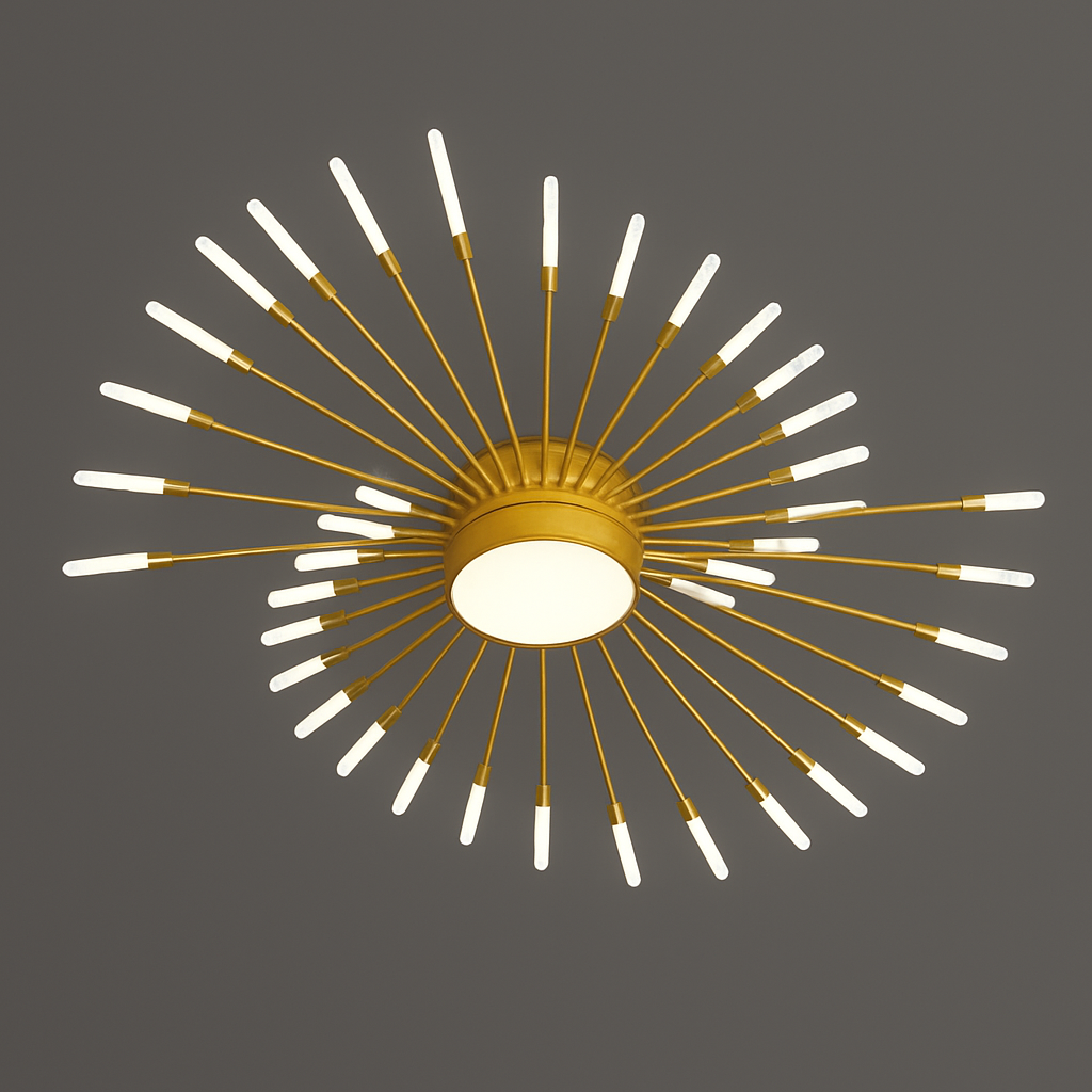 Lustra LED moderna aurie cu structura radiala si lumina reglabila, potrivita pentru hol mare cu atmosfera premium, model 27127/42+1.