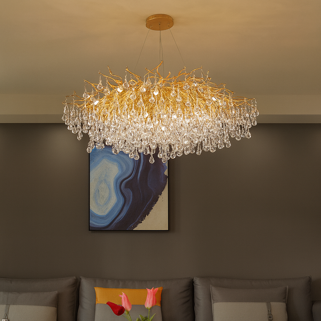 Candelabru oval auriu cu cristale ploaie 27137/1200+550