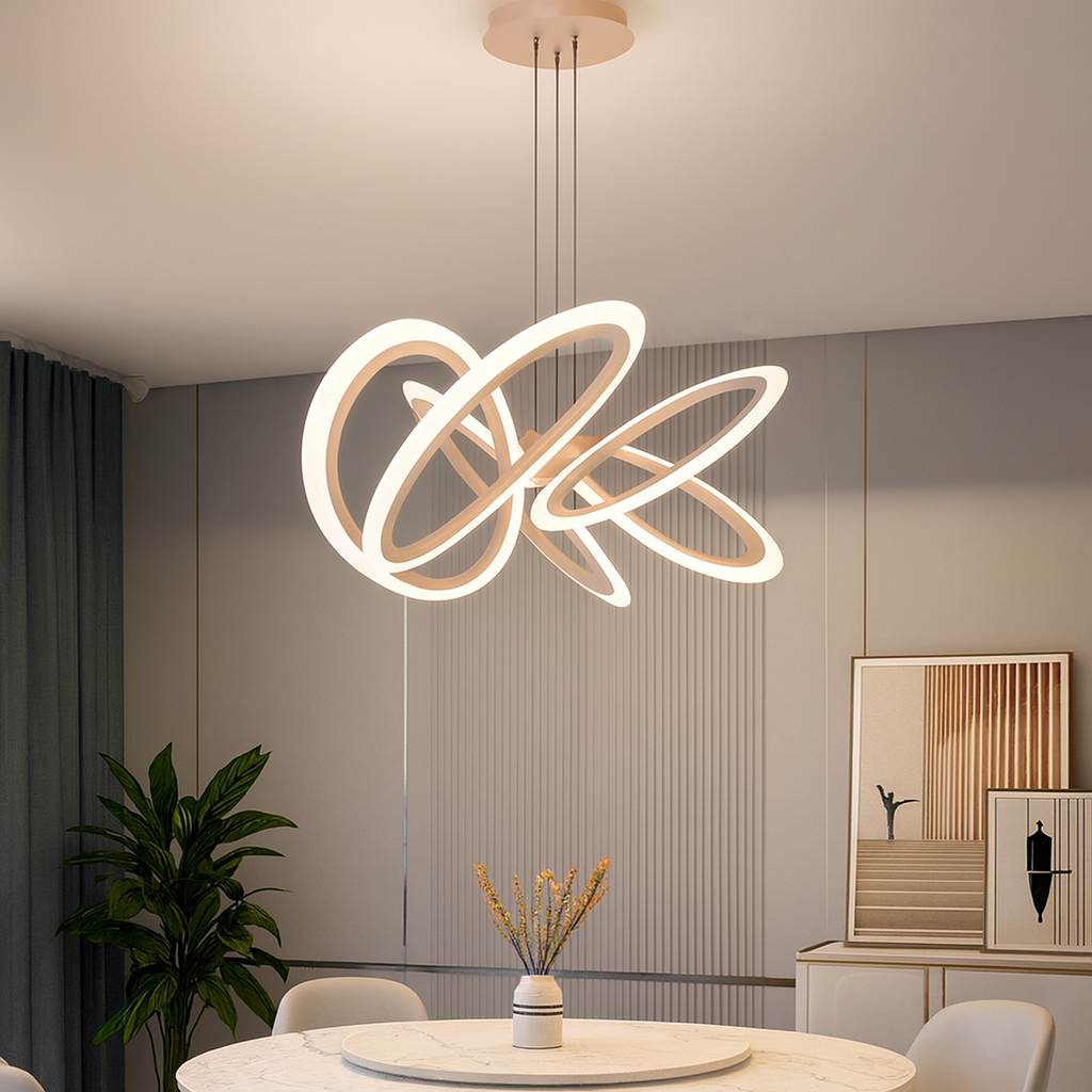 Lustra LED auriu 160W cu telecomanda, iluminare eleganta pentru zona de dining