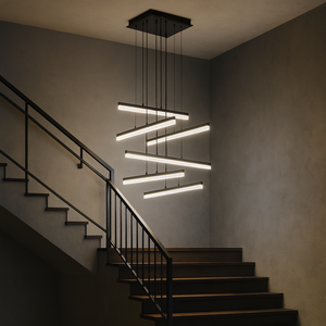 Pendul LED modern negru geometric 2819-6 BK cu telecomanda