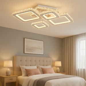 Lustra LED patrata 2886/2+2 cu cristale 200W cu telecomanda
