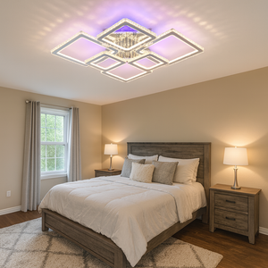 Lustra LED patrata 2886/6 alba cu cristale 288W×2 cu telecomanda