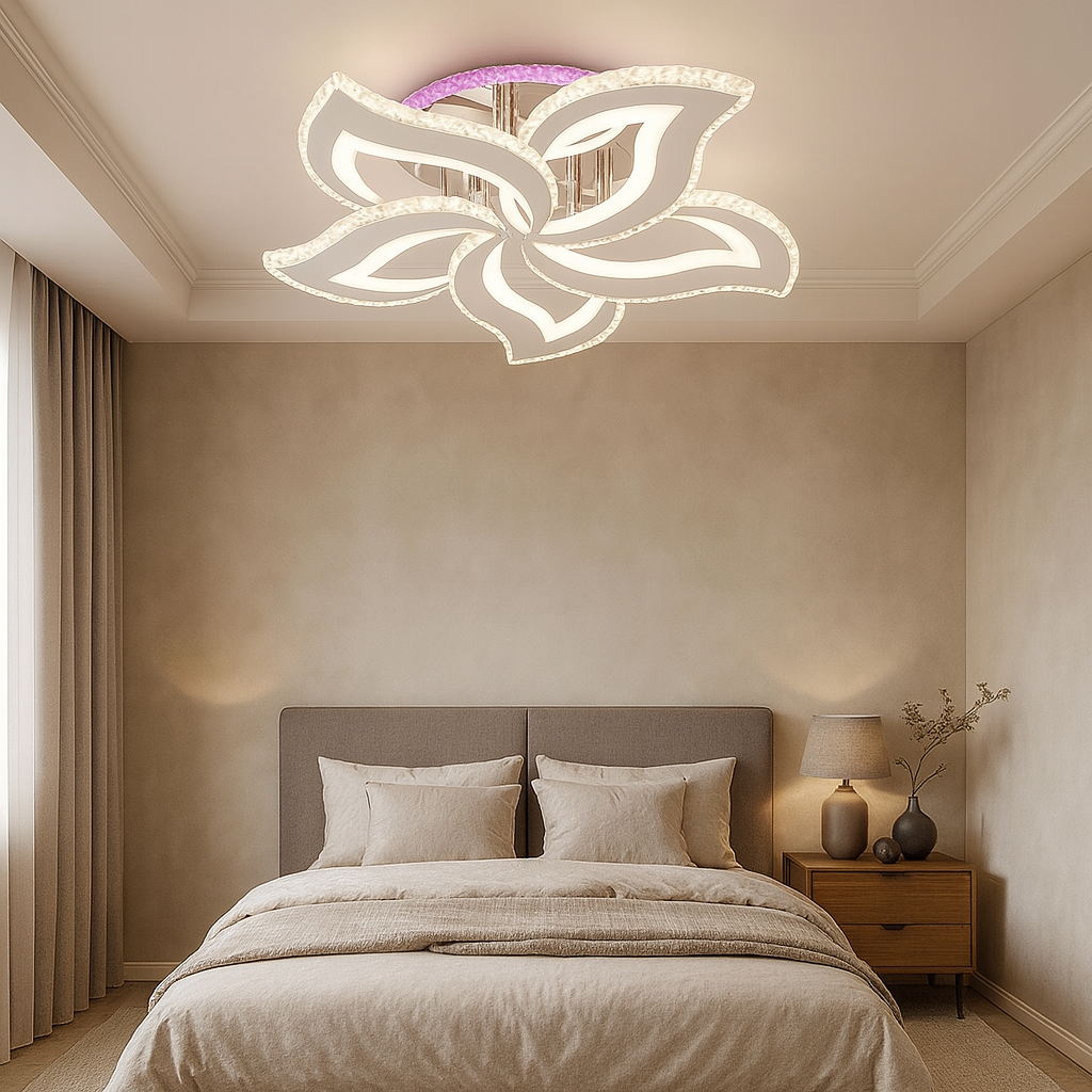 Lustra LED rotunda 156W cu RGB si lumina ajustabila 3500K-6500K cu telecomanda, ideala pentru dormitoare moderne cu atmosfera relaxanta sau dinamica