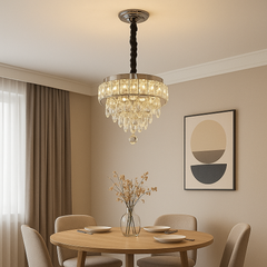 Candelabru LED rotund cu cristal deasupra mesei in dining elegant, Ø300 mm, 52W, lumina reglabila 3500–6500K