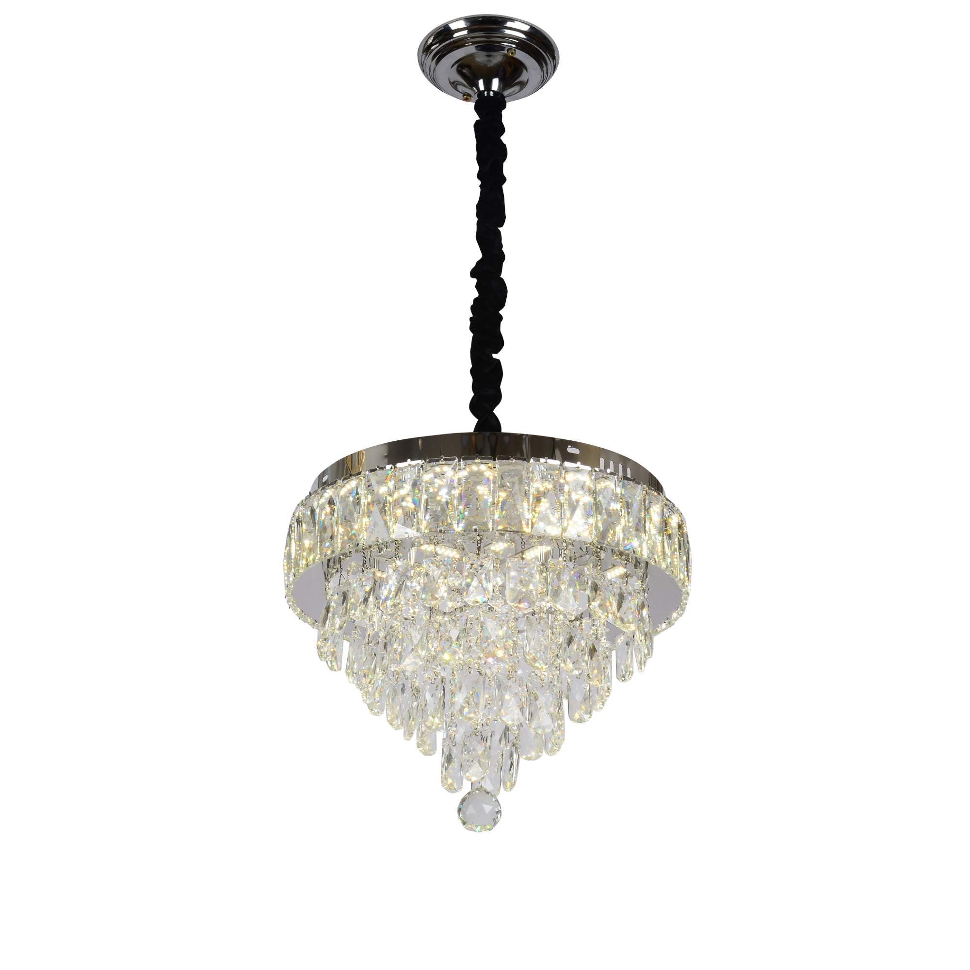 Candelabru LED rotund cu cristal deasupra mesei in dining elegant, Ø400 mm, 80W, lumina reglabila 3500–6500K