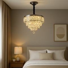 Candelabru LED rotund cu cristal deasupra mesei in dining elegant, Ø400 mm, 80W, lumina reglabila 3500–6500K