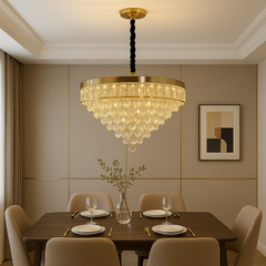Candelabru LED rotund cu cristal deasupra mesei in dining elegant, Ø500 mm, 112W, lumina reglabila 3500–6500K