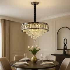 Candelabru LED rotund cu cristal deasupra mesei in dining elegant, Ø400 mm, 80W, lumina reglabila 3500–6500K