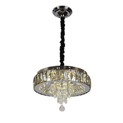 Candelabru LED rotund cu cristal in living modern elegant, Ø400 mm, 80W, lumina reglabila 3500–6500K, cu telecomanda
