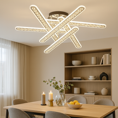 Lustra LED geometrica 300W cu efecte RGB si lumina reglabila 3500K-6500K, perfecta pentru un dining modern cu iluminare eleganta si atmosfera versatila