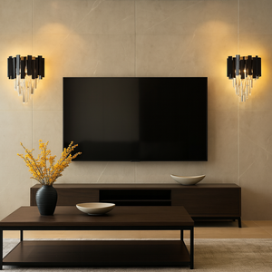 Aplica neagra cu cristale, 2xE27, design vertical elegant