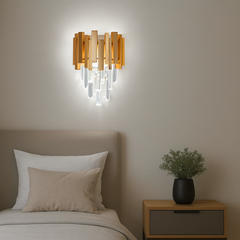 Aplica 3211/2FG negru auriu cu cristale si design vertical, 2 E27, ideala pentru dormitor modern cu iluminare calda eleganta.