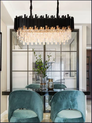 Candelabru oval negru cu cristale 3211-800+300 BK