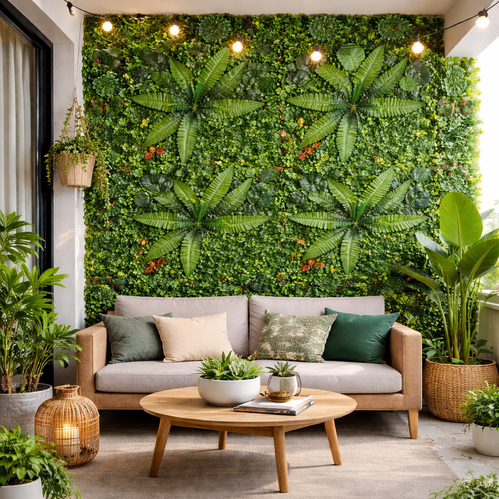 perete vegetal artificial decorativ pentru balcon panou verde decor exterior protectie intimitate