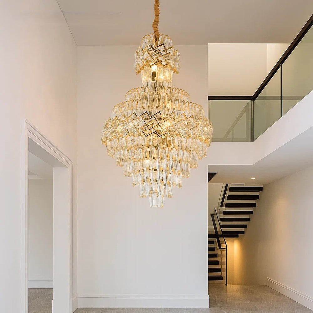 Candelabru cristal rotunda argintiu Ø600 H900 pe casa scarii, 13 E27, efect vizual impunator de lux