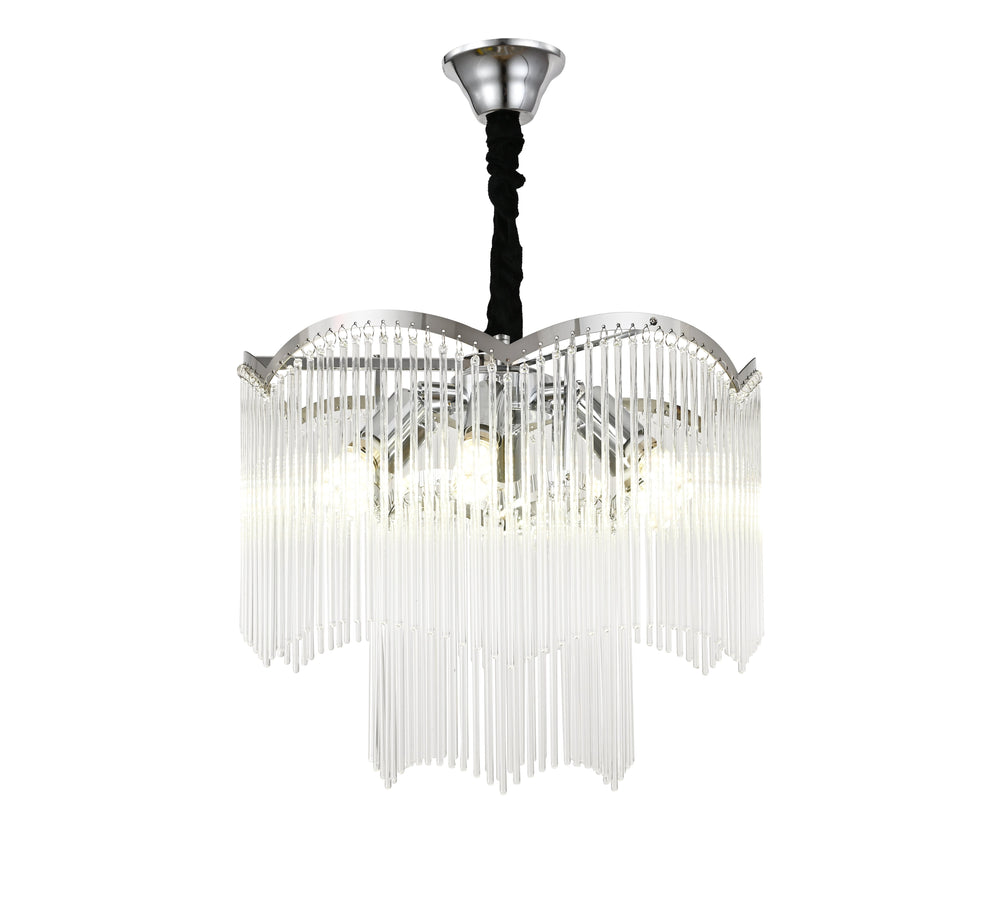 Candelabru rotund crom Ø400 mm cu 6 becuri E14, lumina uniforma pentru dormitor elegant