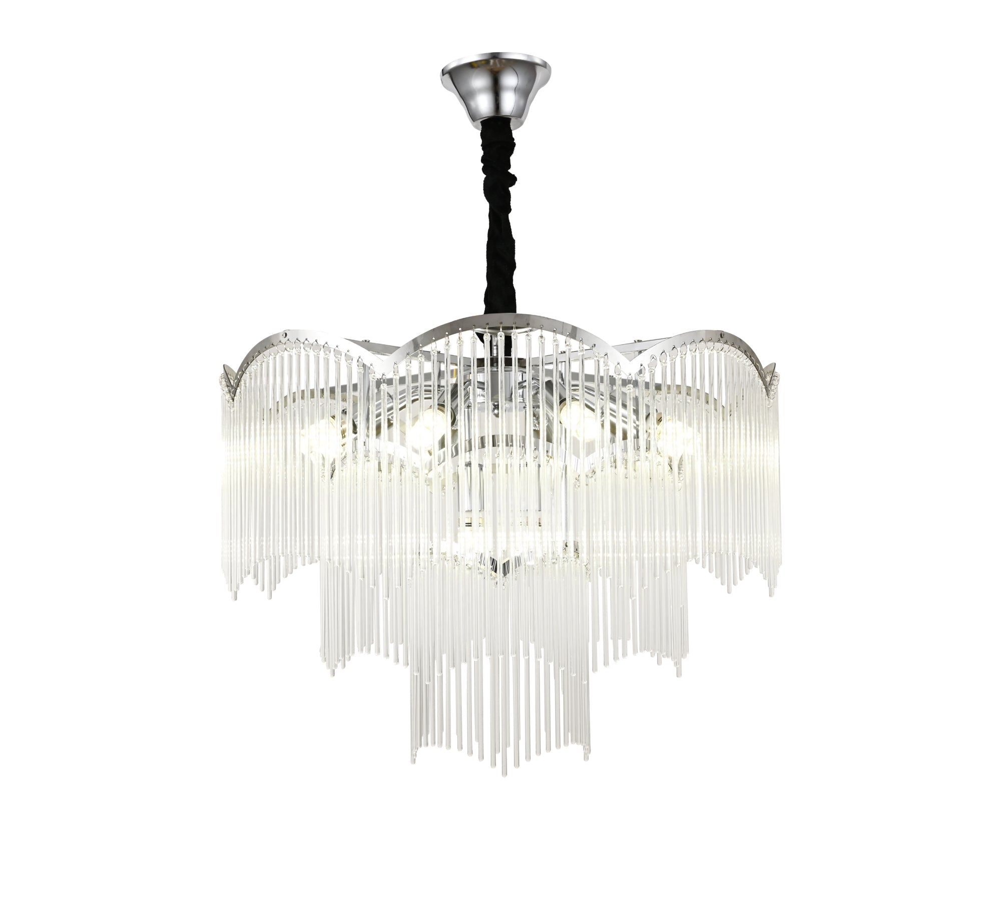 Candelabru rotund crom Ø600 mm cu 10 becuri E14, lumina calda si echilibrata pentru dormitor elegant