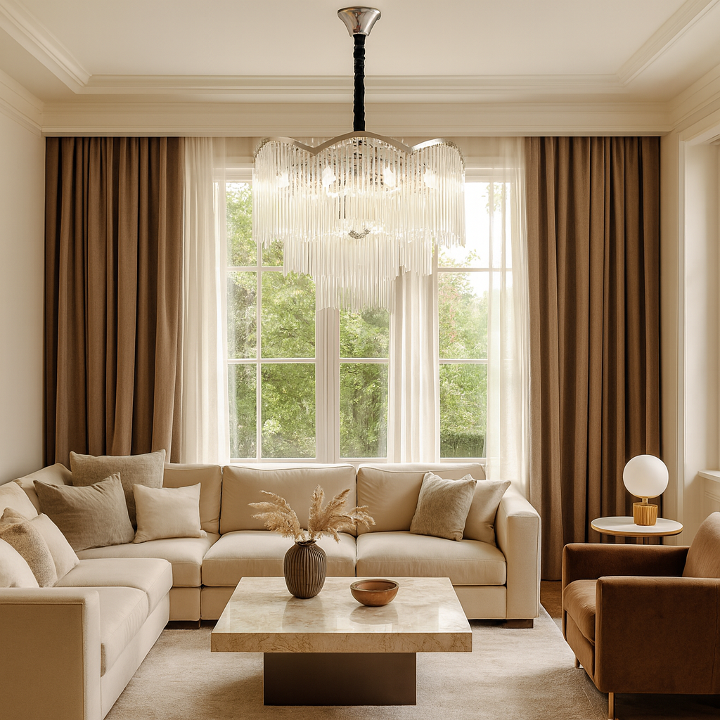 Candelabru rotund crom Ø600 mm cu 10 becuri E14, iluminare ampla si eleganta pentru living spatios modern