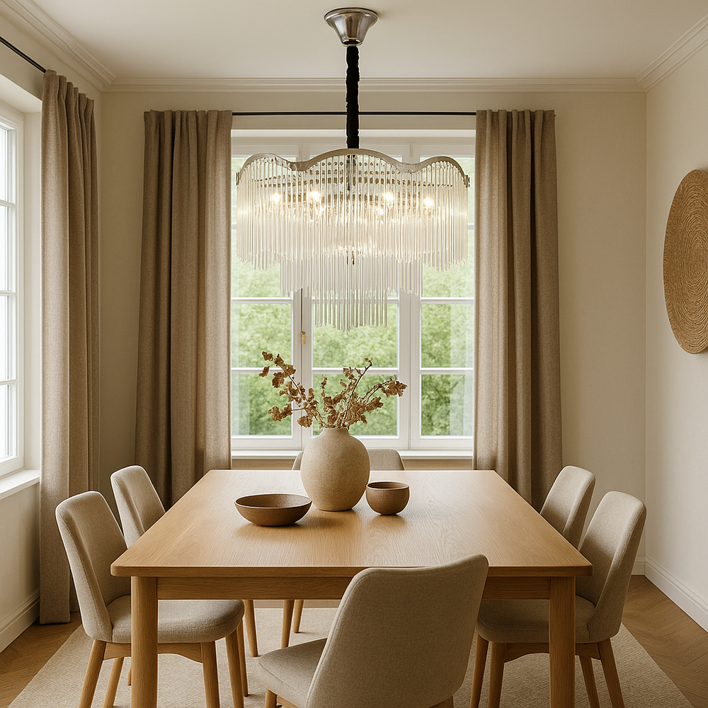 Candelabru rotund crom Ø600 mm cu 10 becuri E14, iluminare rafinata pentru zona de dining premium