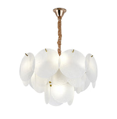 Candelabru auriu Ø40 cm cu frunze din sticla si 5 E27, lumina uniforma pentru dormitor modern, stil decorativ premium, model 5867-400 TB.