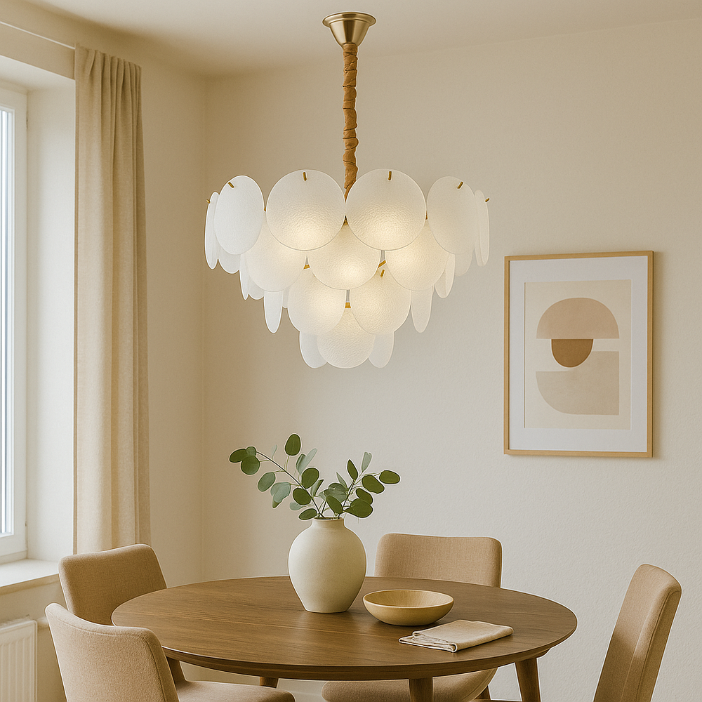 Candelabru modern auriu cu sticla mata, Ø60 cm, 10 E27, iluminare eleganta pentru dining mare, efect vizual premium si modern, model 5867-600 TB.