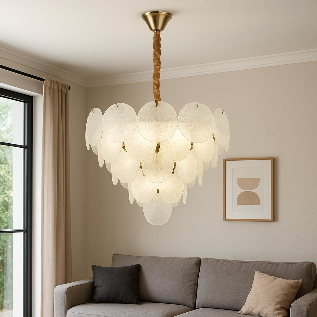 Candelabru modern auriu sticla mata Ø75 cm 15 E27 5867-750 TB