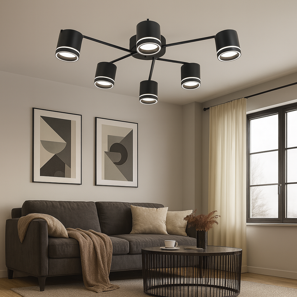 Lustra LED rotunda negru mat 59040/6MB pentru living modern, 6 GX53, lumina reglabila 3000K-6500K