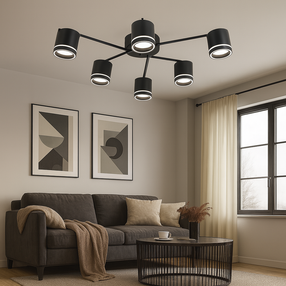 Lustra LED rotunda negru mat 59040/6MB pentru living modern, 6 GX53, lumina reglabila 3000K-6500K