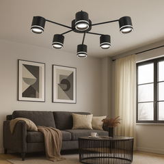 Lustra LED rotunda negru mat 59040/6MB pentru living modern, 6 GX53, lumina reglabila 3000K-6500K
