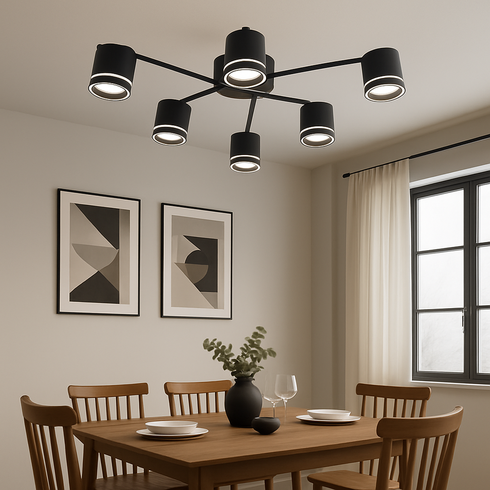 Lustra LED rotunda negru mat 59040/6MB pentru zona de dining, 6 GX53, lumina 3000K-6500K