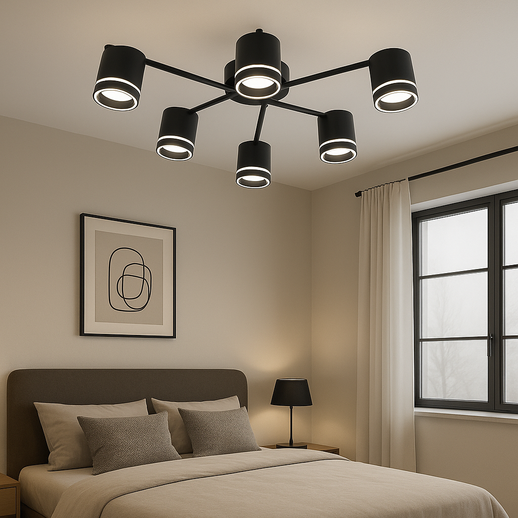 Lustra LED rotunda negru mat 59040/6MB pentru dormitor modern, 6 GX53, lumina reglabila variabila