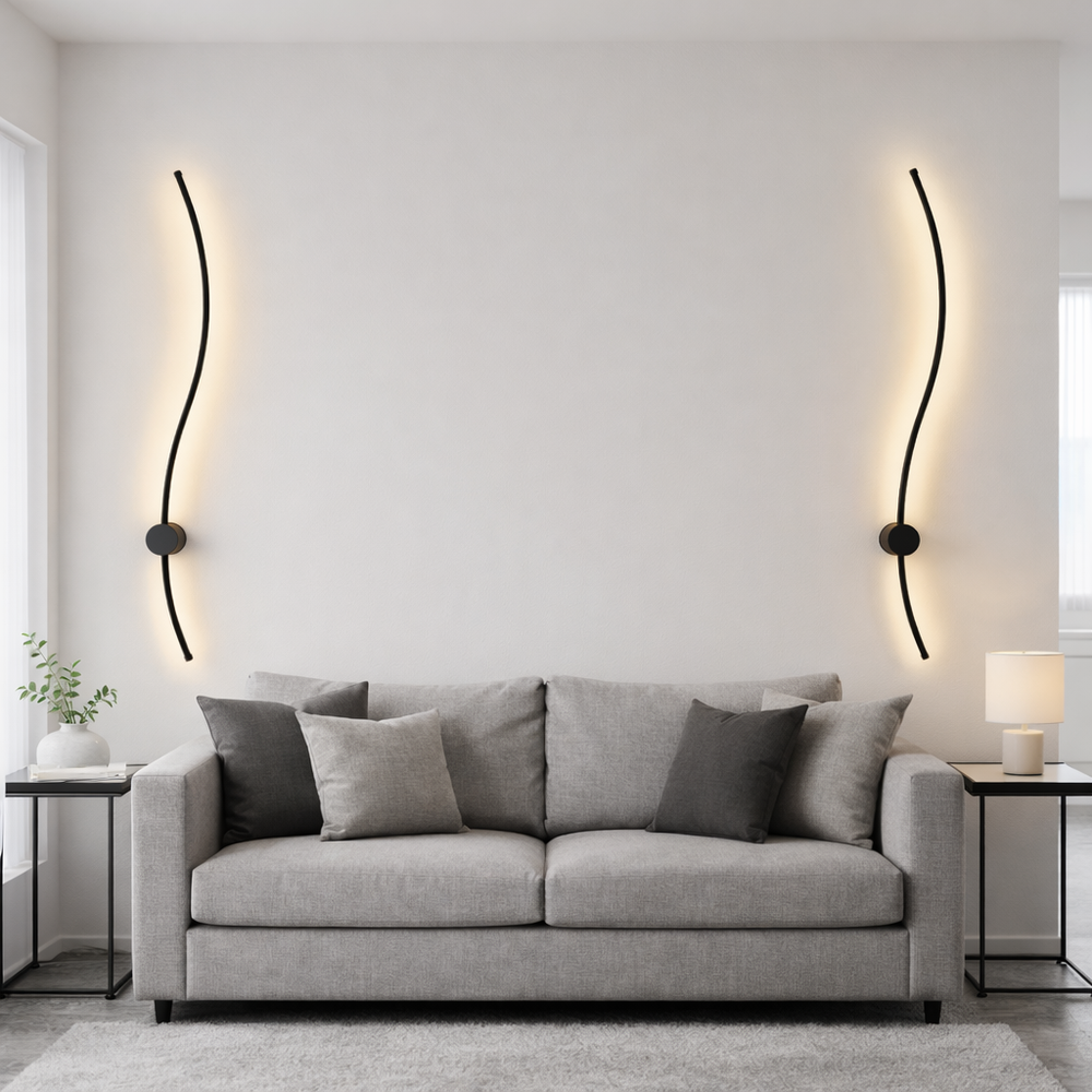 Aplica LED LUBAN Wave neagra design ondulat 38W montata pe perete in living modern artistic