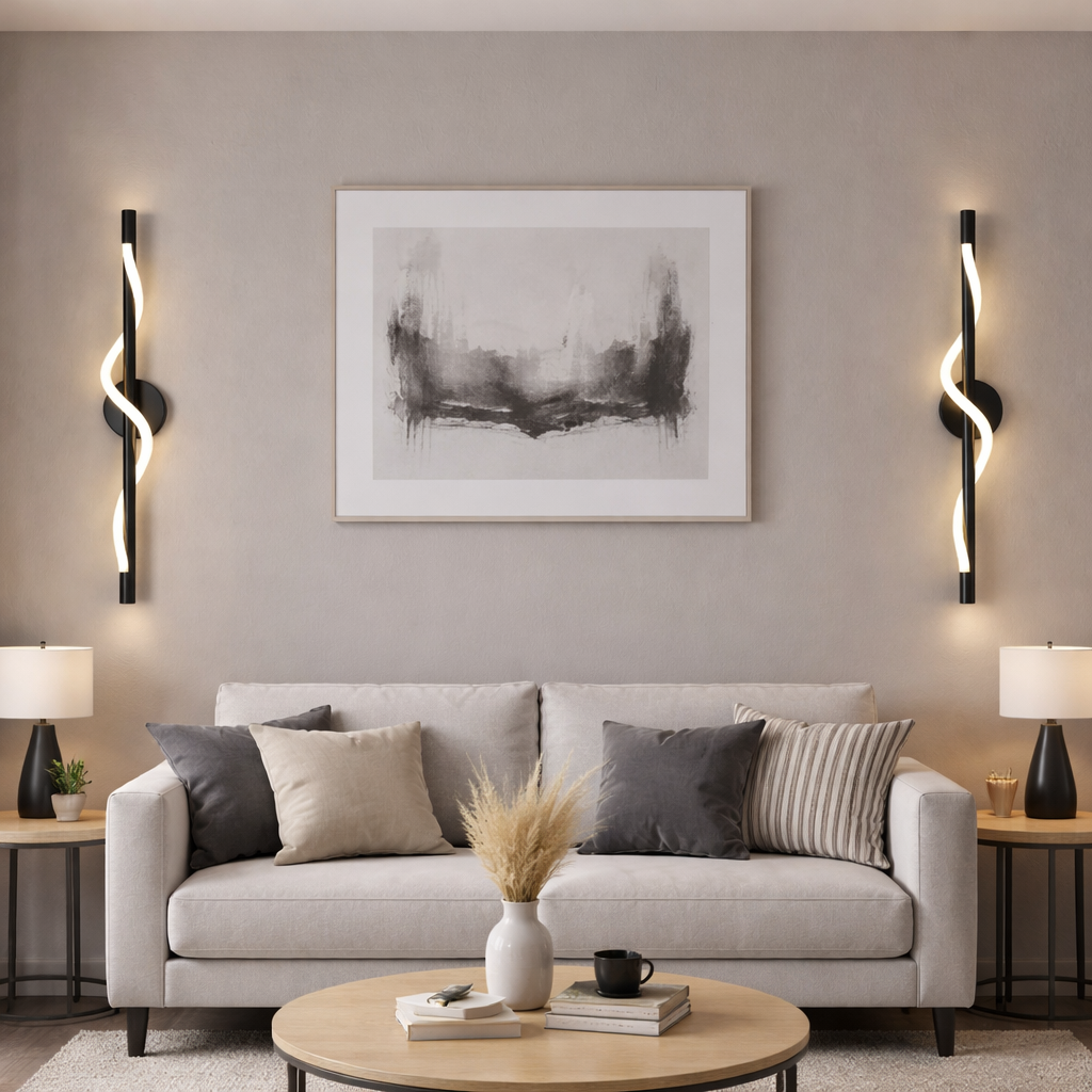 Aplica LED LUBAN Spiral neagra design spiralat 20W montata pe perete in living modern artistic