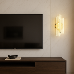 Aplica LED moderna aurie cu sticla texturata si lumina reglabila 3000–6500K, ideala pentru living contemporan si pereti decorativi, model 59336.